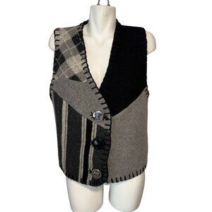 Vtg 90s Baabaazuzu Gray Art to Wear Lagenlook Wool Vest Large Chunky Buttons
